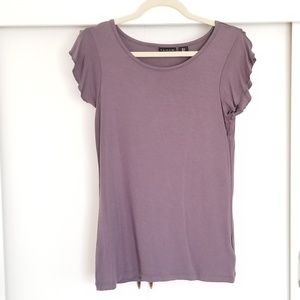 Tahari Gray Flutter Sleeve Top Size Small